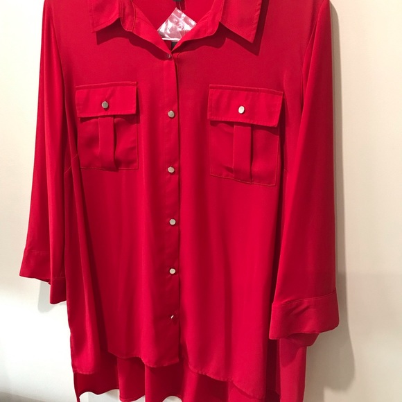 slim factor by investment women plus High Low-top/blouse/button down shirt/3X/ - Picture 7 of 9